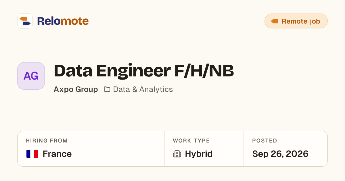 Data Engineer F/H/NB at Axpo Group | Relomote