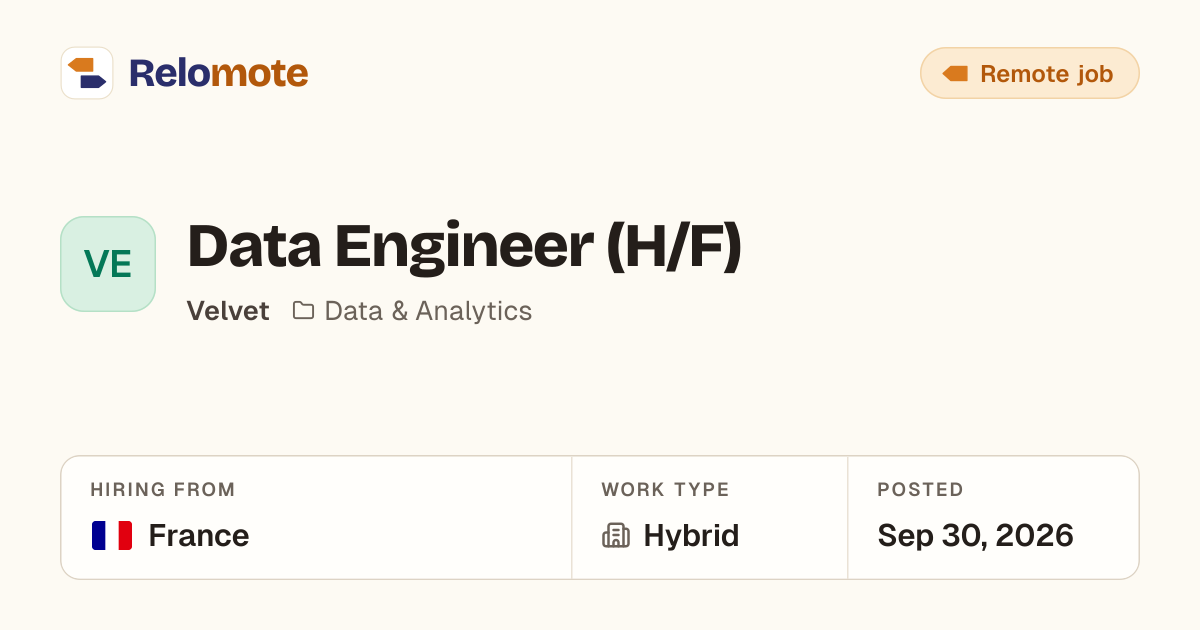 Data Engineer (H/F) at Velvet | Relomote