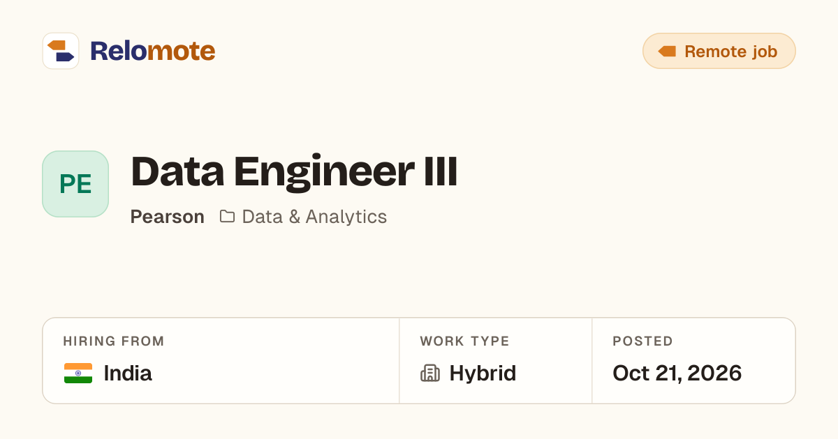 Data Engineer III at Pearson | Relomote