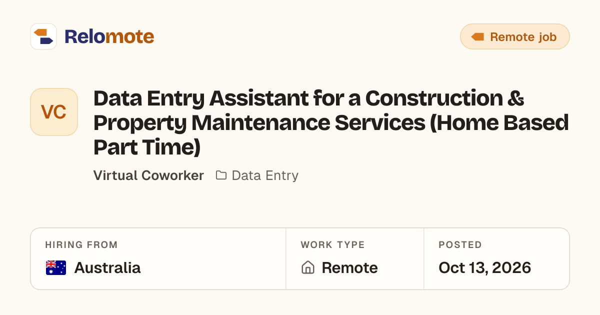 Data Entry Assistant for a Construction & Property Maintenance…