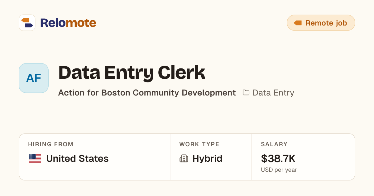 Data Entry Clerk at Action for Boston Community Development | Relomote