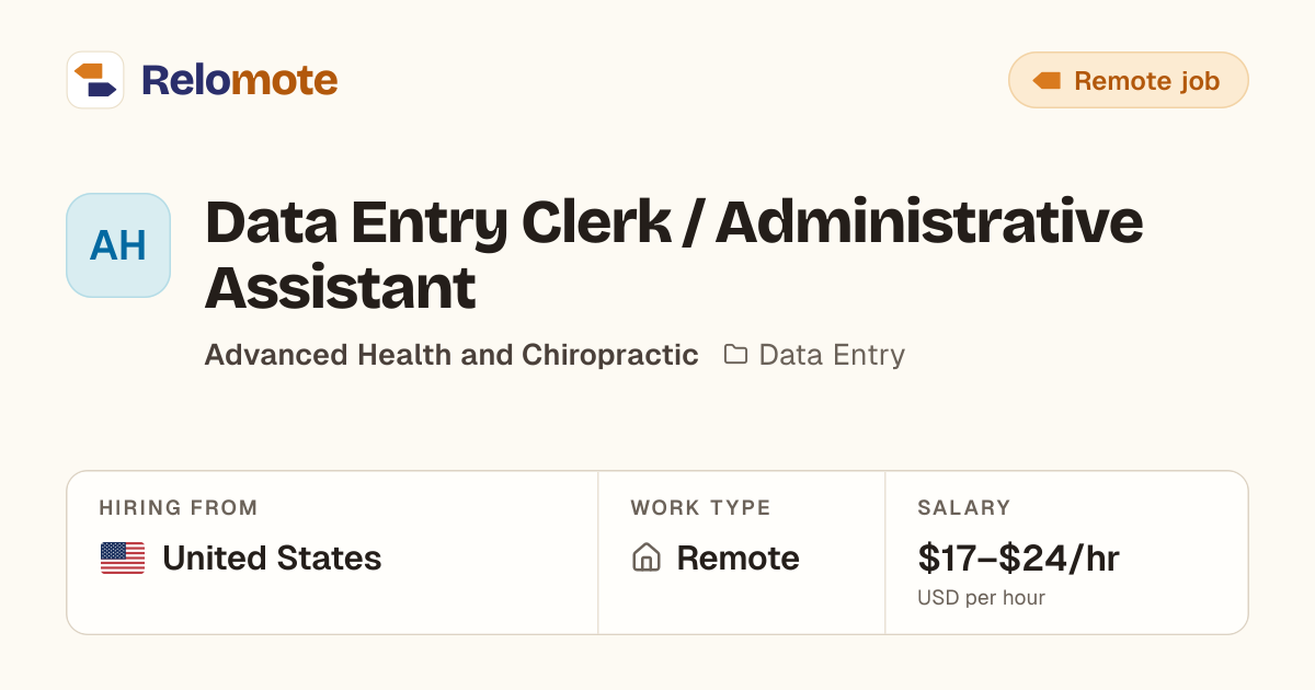 Data Entry Clerk / Administrative Assistant at Advanced Health and…