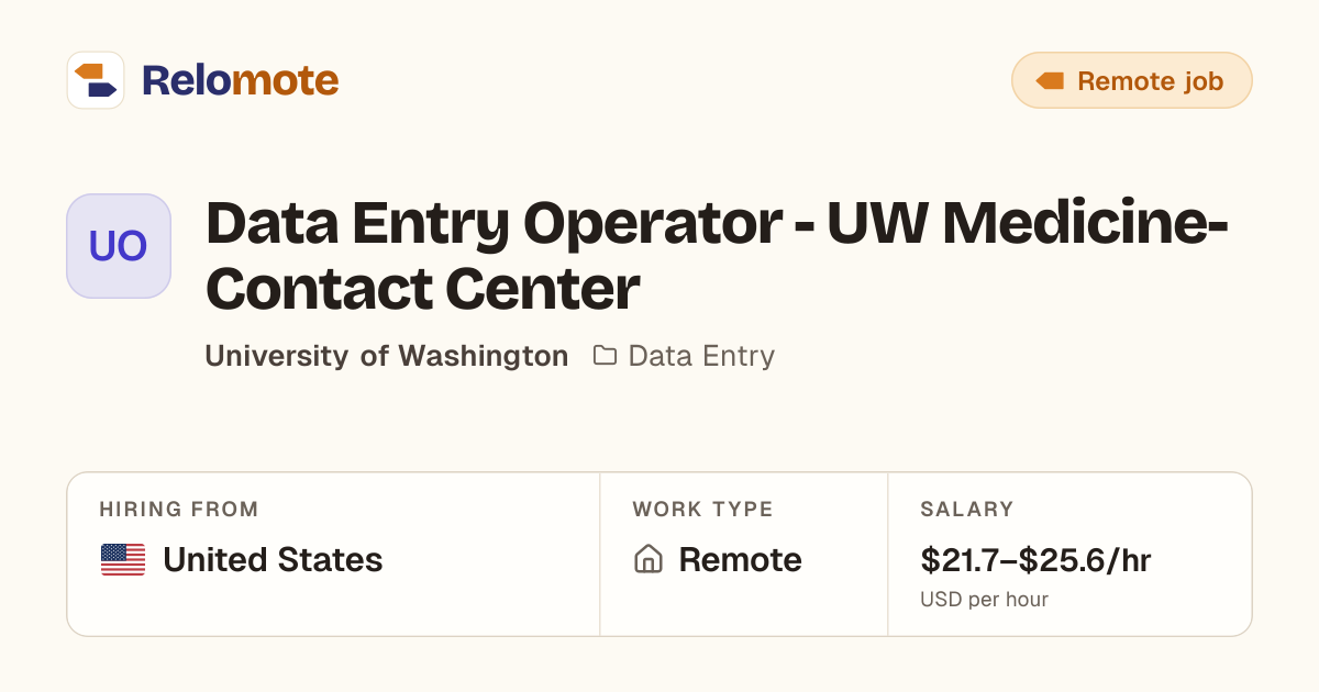 Data Entry Operator - UW Medicine-Contact Center at University of…