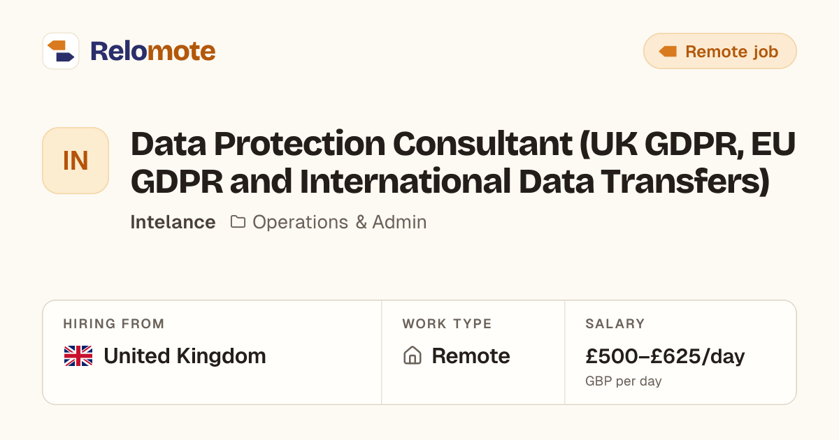 Data Protection Consultant (UK GDPR, EU GDPR and International Data…