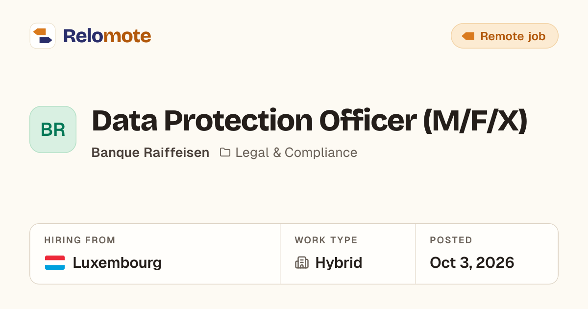 Data Protection Officer (M/F/X) at Banque Raiffeisen | Relomote