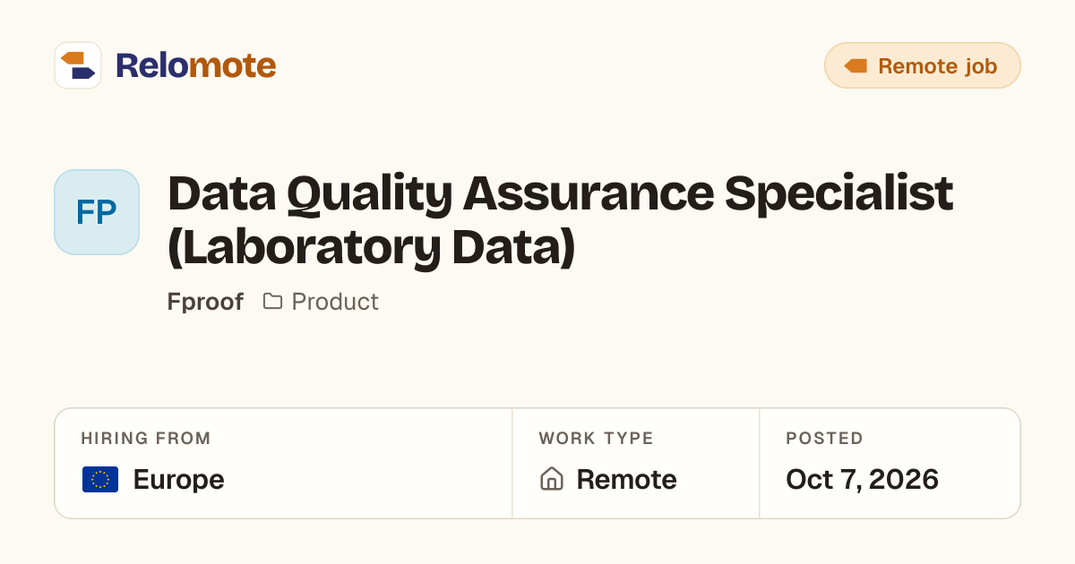 Data Quality Assurance Specialist (Laboratory Data) at Fproof