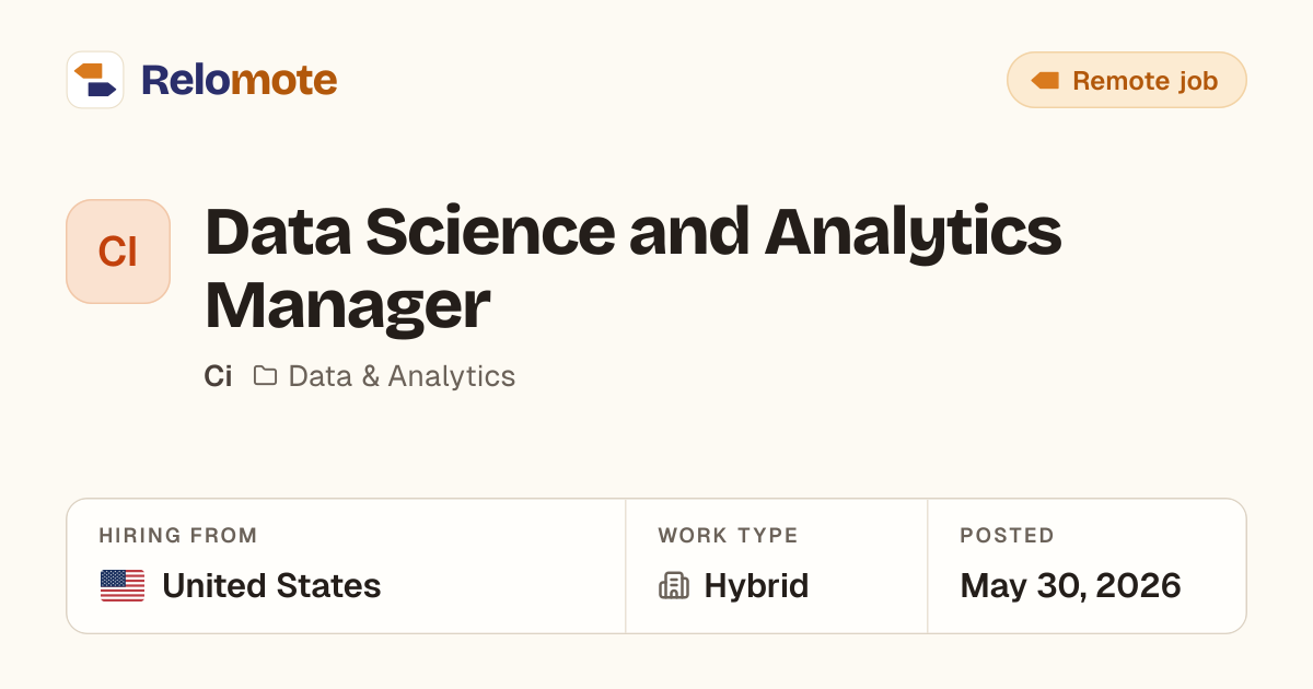 Data Science and Analytics Manager at Ci | Relomote