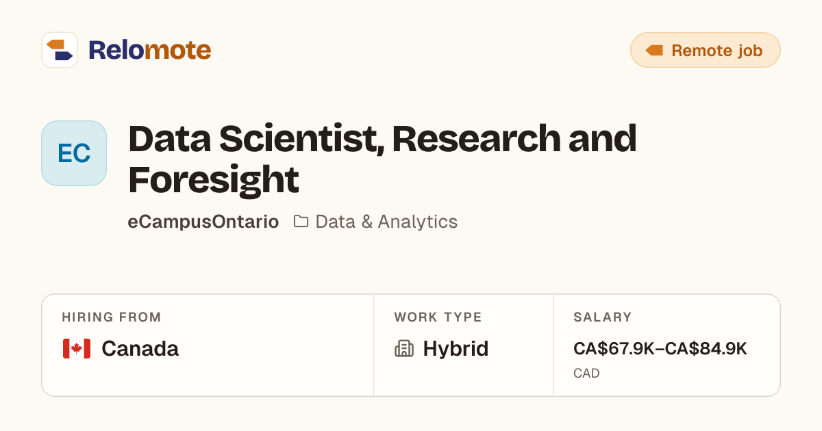 Data Scientist, Research and Foresight at eCampusOntario | Relomote