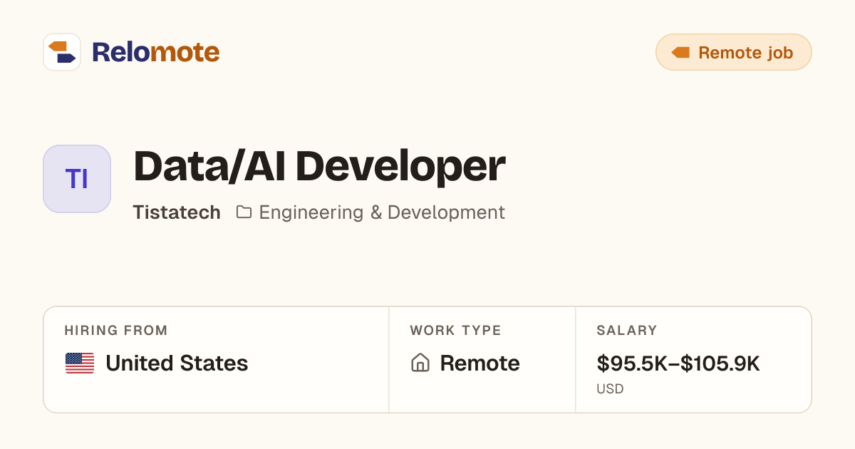 Data/AI Developer at Tistatech | Relomote