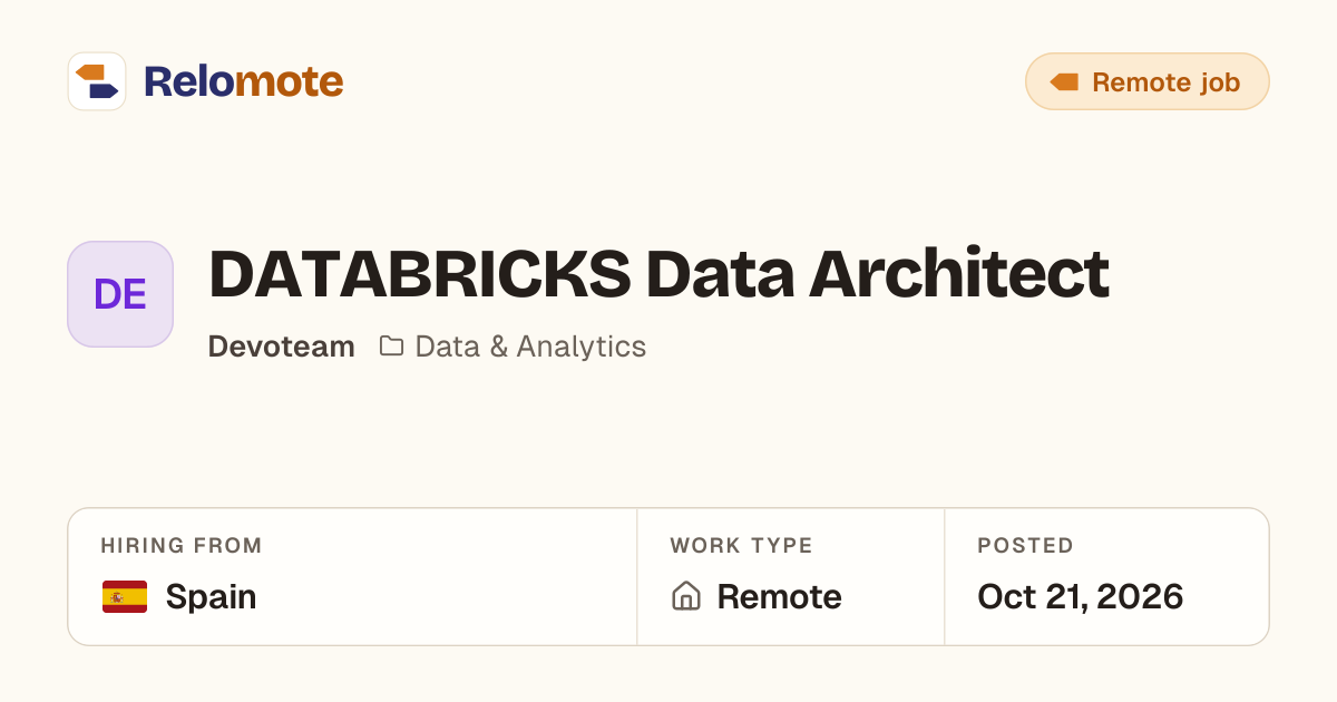 DATABRICKS Data Architect at Devoteam | Relomote