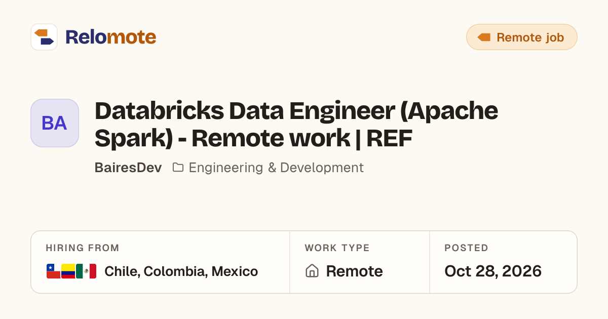 Databricks Data Engineer (Apache Spark) - Remote work | REF at…