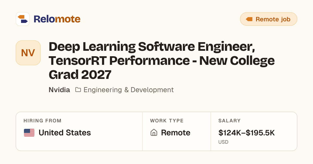Deep Learning Software Engineer, TensorRT Performance - New College…