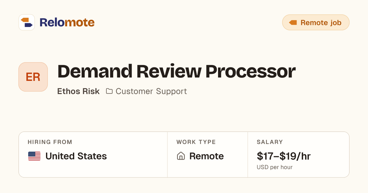Demand Review Processor at Ethos Risk | Relomote