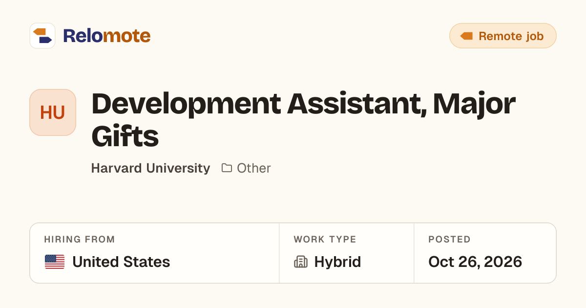 Development Assistant, Major Gifts at Harvard University | Relomote