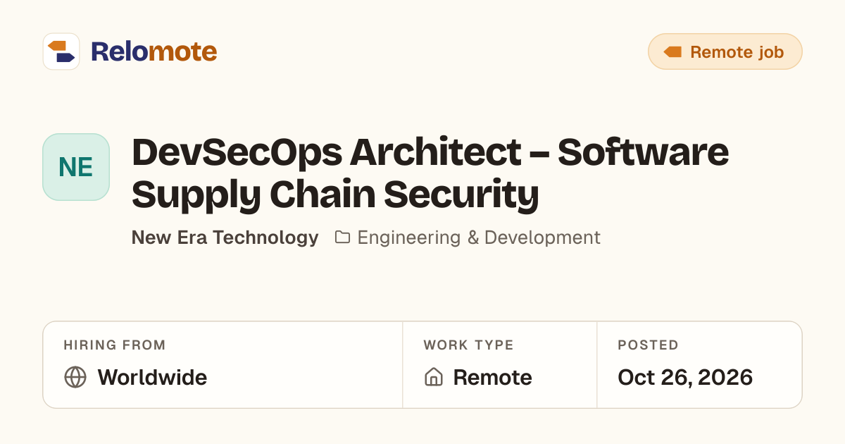 DevSecOps Architect – Software Supply Chain Security at New Era…