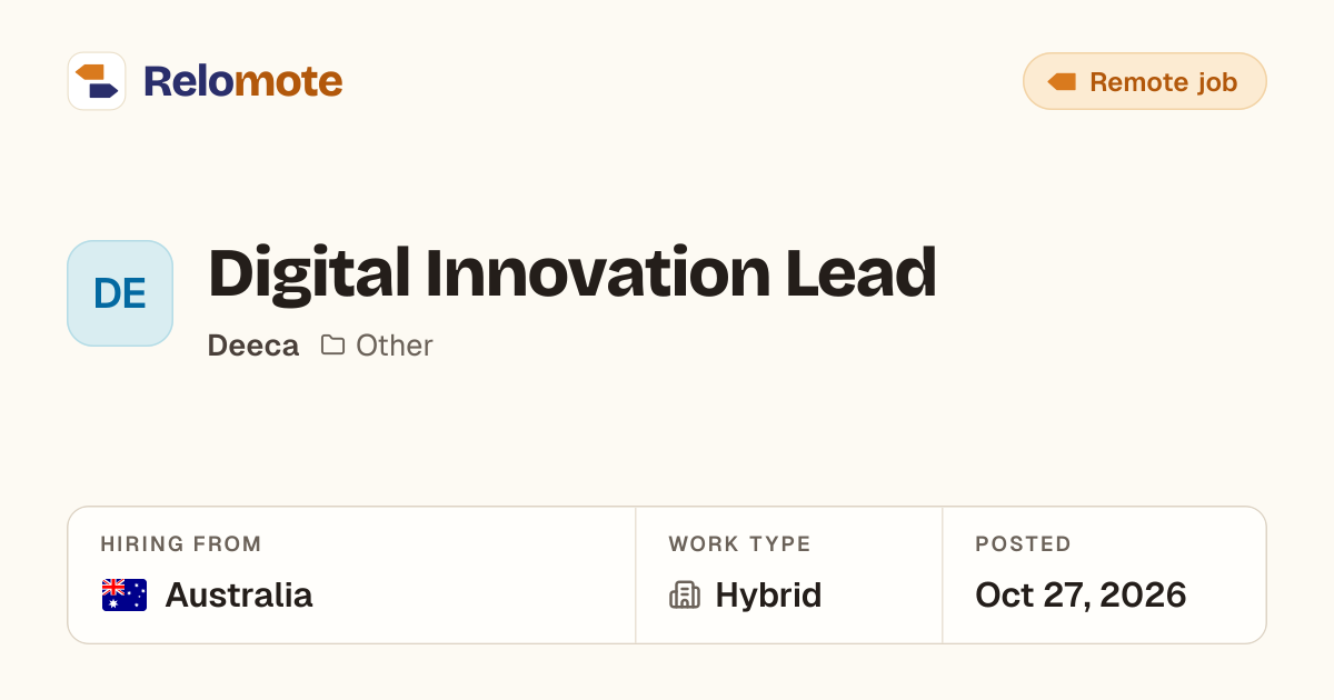 Digital Innovation Lead at Deeca | Relomote