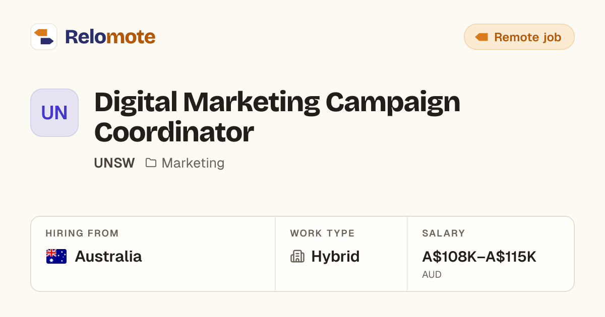 Digital Marketing Campaign Coordinator at UNSW | Relomote