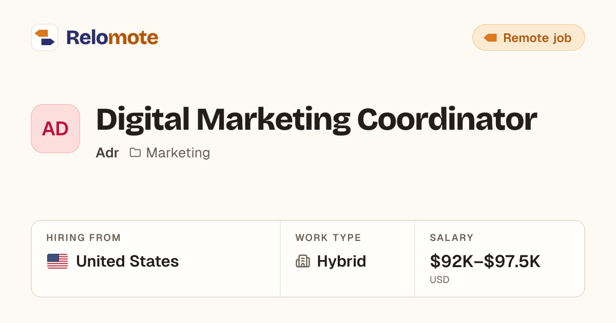 Digital Marketing Coordinator at Adr | Relomote