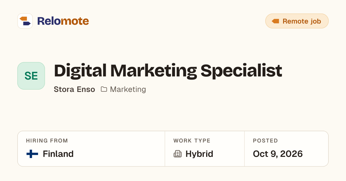 Digital Marketing Specialist at Stora Enso | Relomote