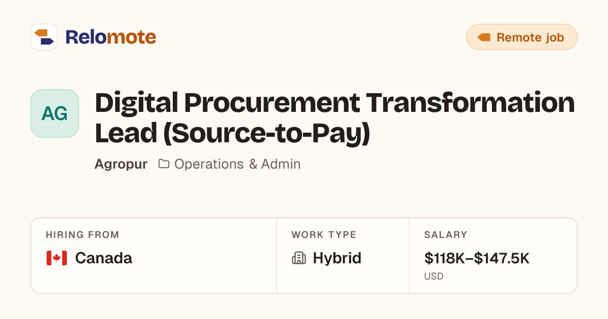 Digital Procurement Transformation Lead (Source-to-Pay) at Agropur