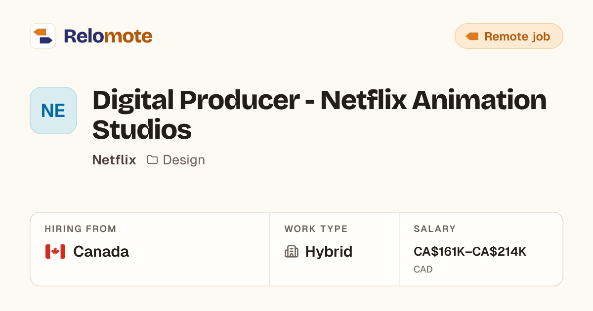 Digital Producer - Netflix Animation Studios at Netflix | Relomote