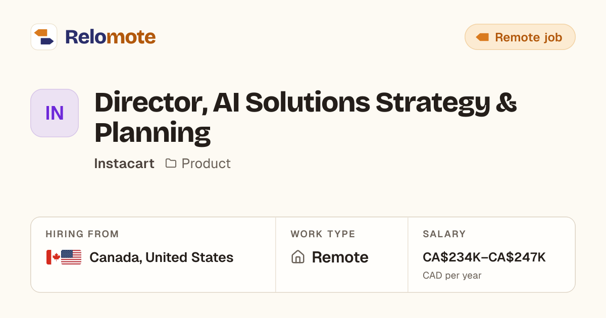 Director, AI Solutions Strategy & Planning at Instacart | Relomote