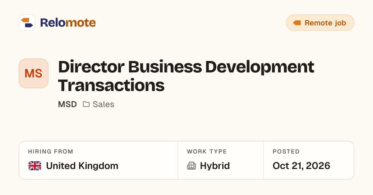 Director Business Development Transactions at MSD | Relomote
