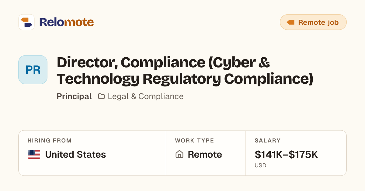 Director, Compliance (Cyber & Technology Regulatory Compliance) at…