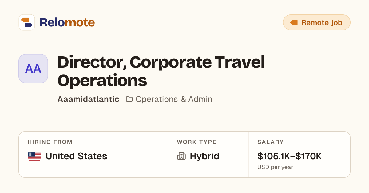 Director, Corporate Travel Operations at Aaamidatlantic | Relomote