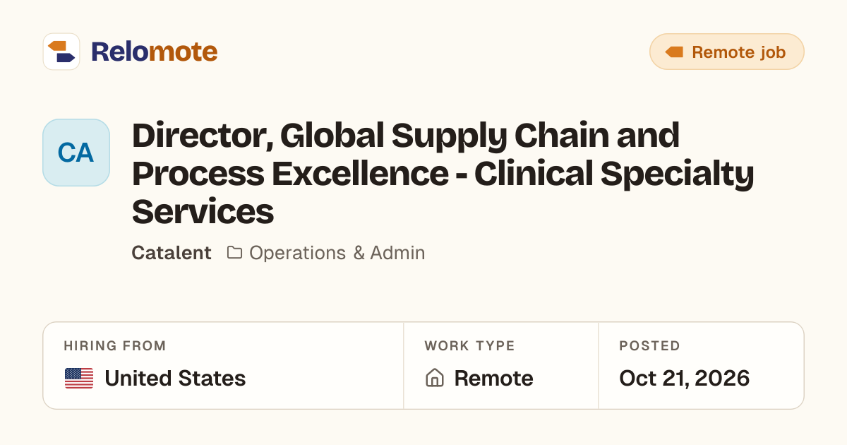 Director, Global Supply Chain and Process Excellence - Clinical…