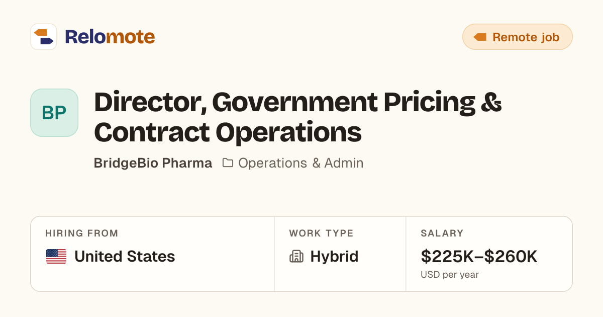 Director, Government Pricing & Contract Operations at BridgeBio Pharma