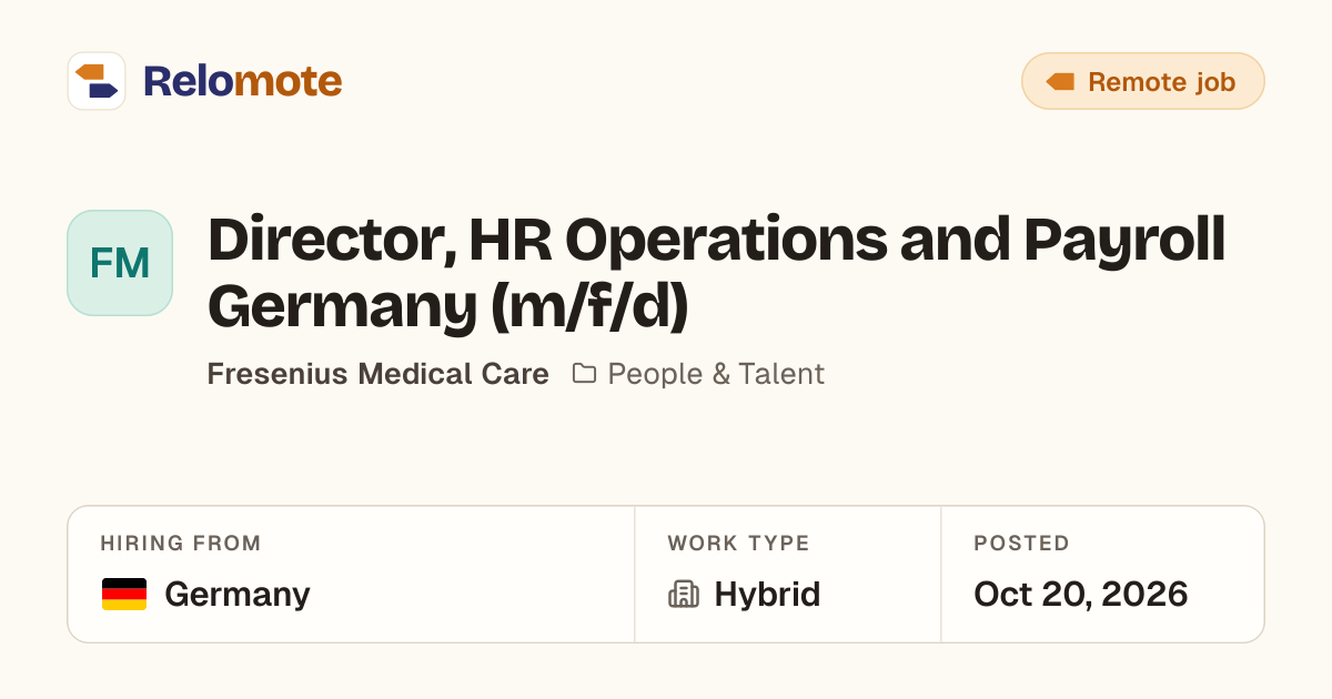 Director, HR Operations and Payroll Germany (m/f/d) at Fresenius…