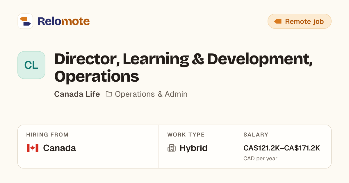 Director, Learning & Development, Operations at Canada Life | Relomote