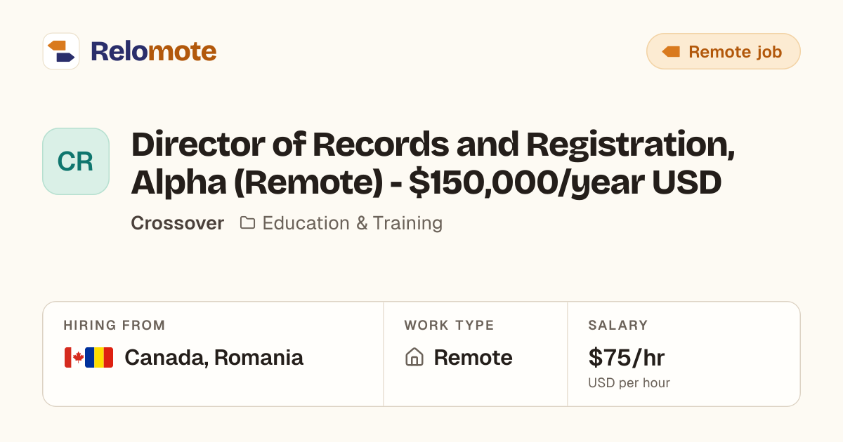 Director of Records and Registration, Alpha (Remote) - $150,000/year…