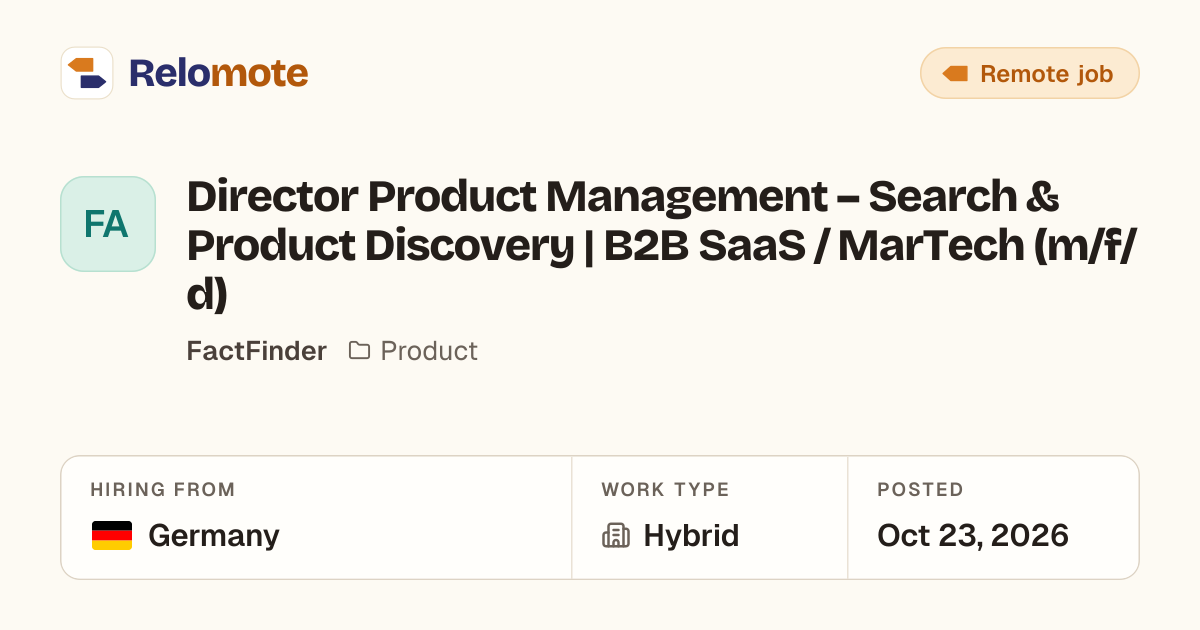 Director Product Management – Search & Product Discovery | B2B SaaS…