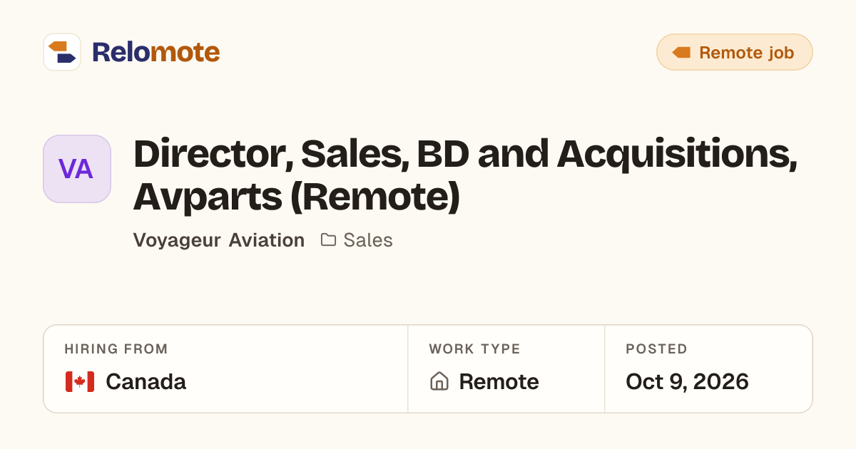 Director, Sales, BD and Acquisitions, Avparts (Remote) at Voyageur…