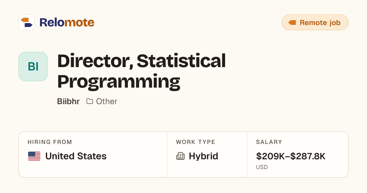 Director, Statistical Programming at Biibhr | Relomote