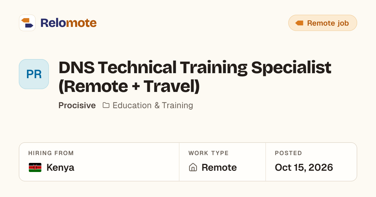 DNS Technical Training Specialist (Remote + Travel) at Procisive