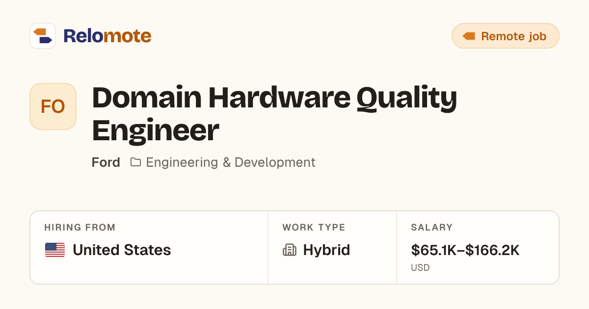 Domain Hardware Quality Engineer at Ford | Relomote