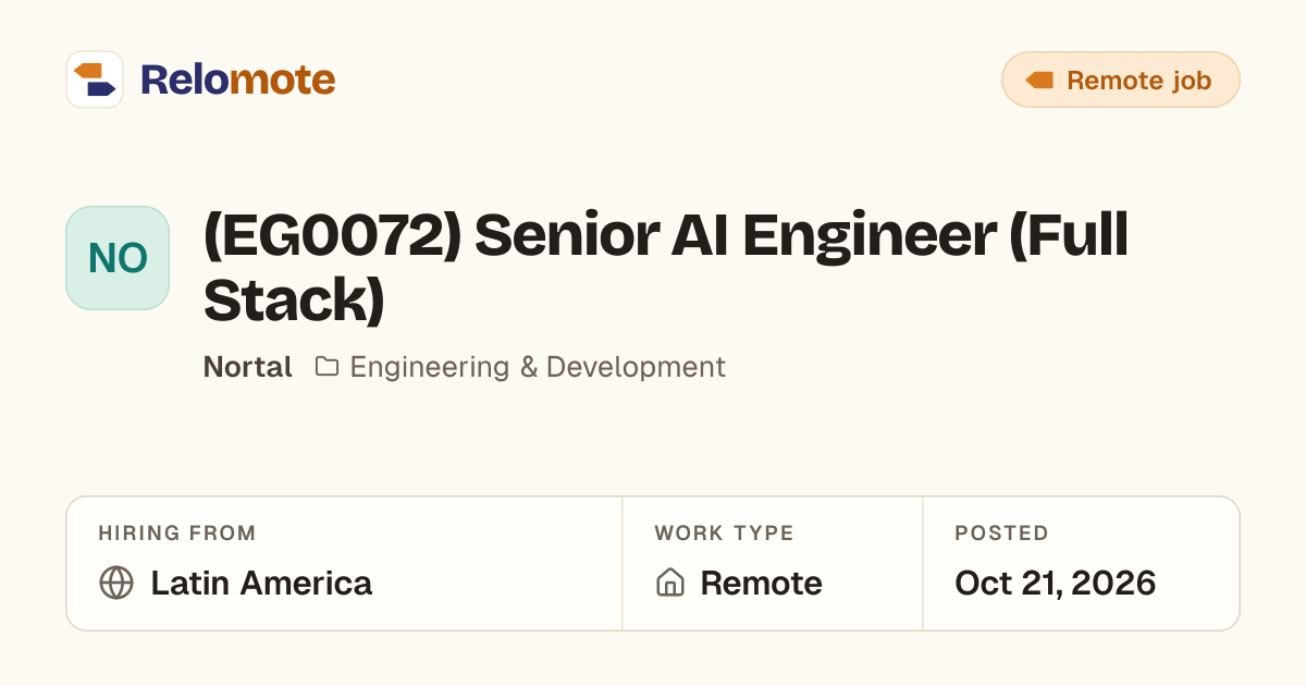 (EG0072) Senior AI Engineer (Full Stack) at Nortal | Relomote