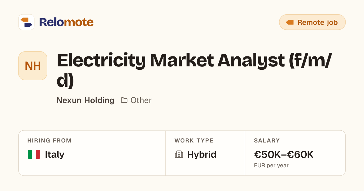Electricity Market Analyst (f/m/d) at Nexun Holding | Relomote