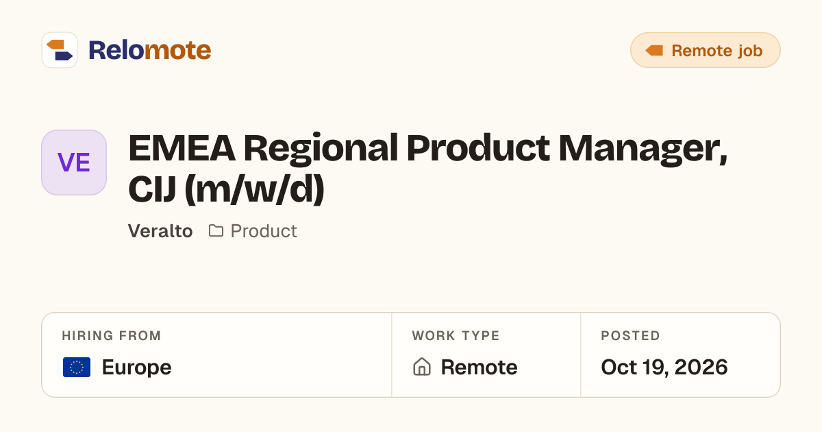 EMEA Regional Product Manager, CIJ (m/w/d) at Veralto | Relomote