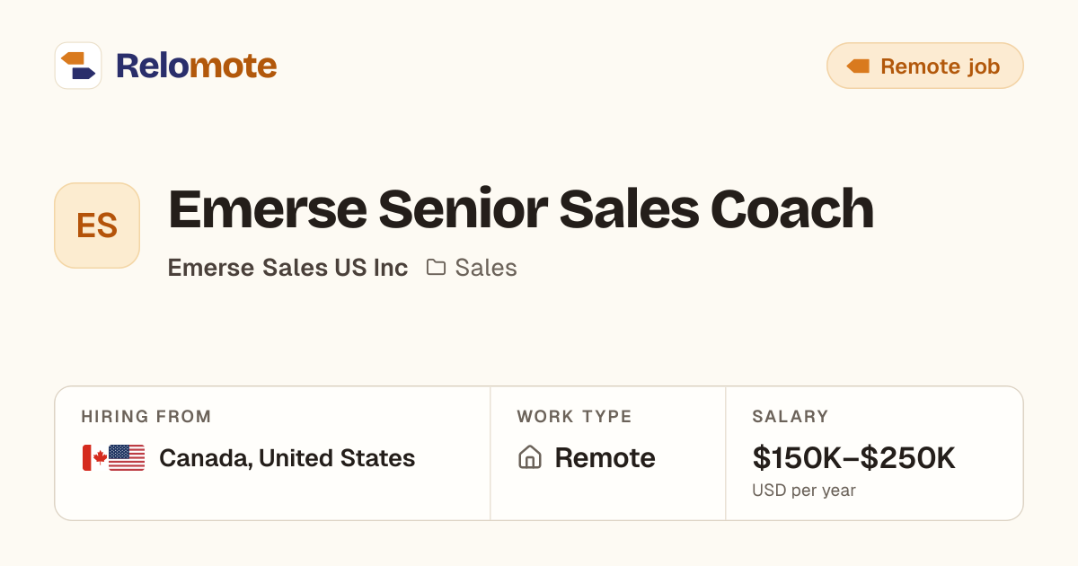 Emerse Senior Sales Coach at Emerse Sales US Inc | Relomote