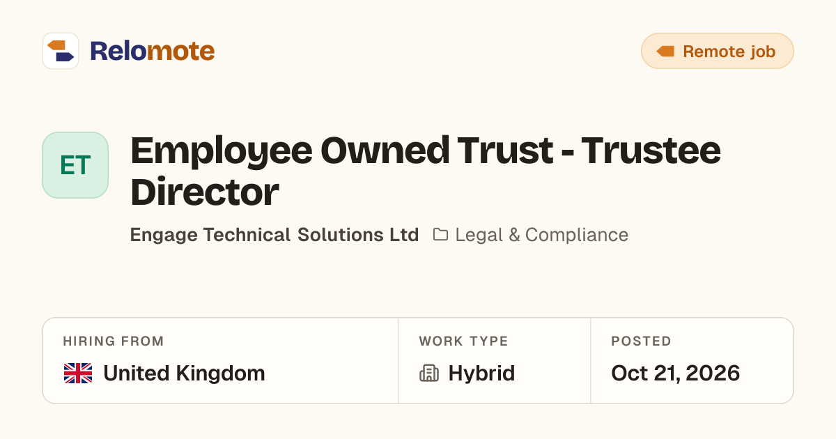 Employee Owned Trust - Trustee Director at Engage Technical…