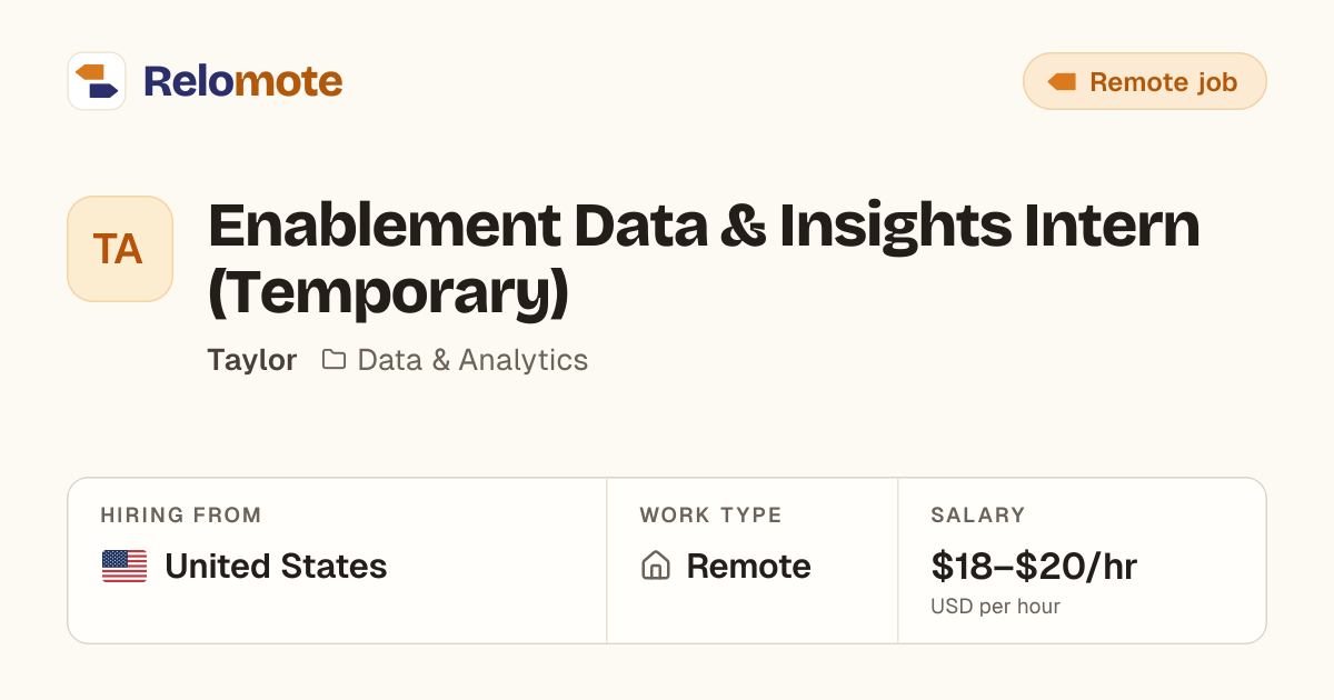 Enablement Data & Insights Intern (Temporary) at Taylor | Relomote