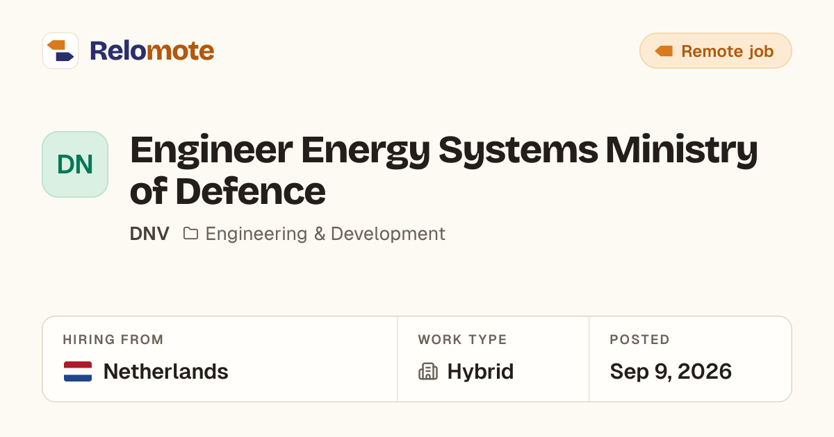 Engineer Energy Systems Ministry of Defence at DNV | Relomote