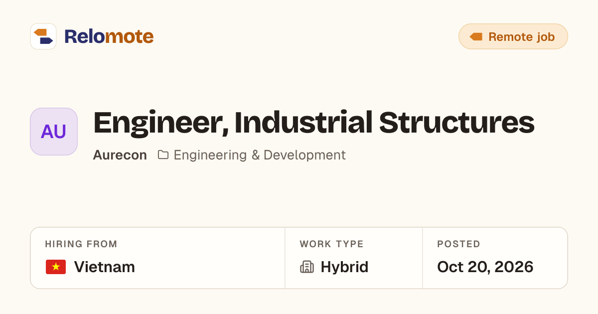 Engineer, Industrial Structures at Aurecon | Relomote