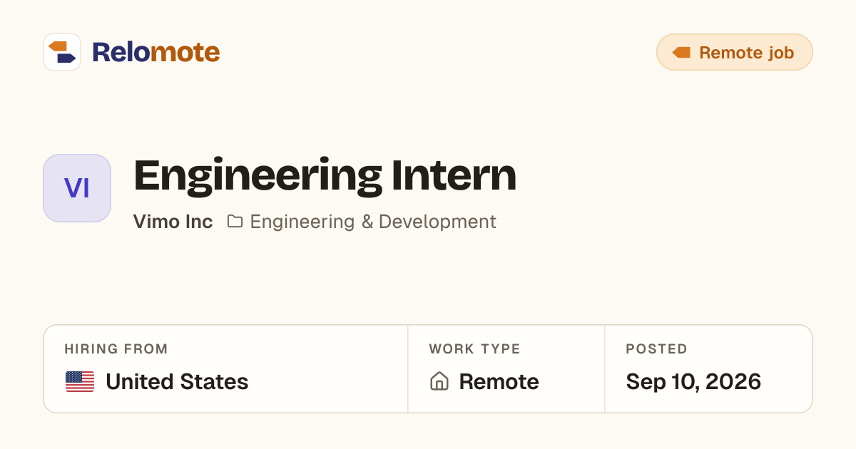 Engineering Intern at Vimo Inc | Relomote