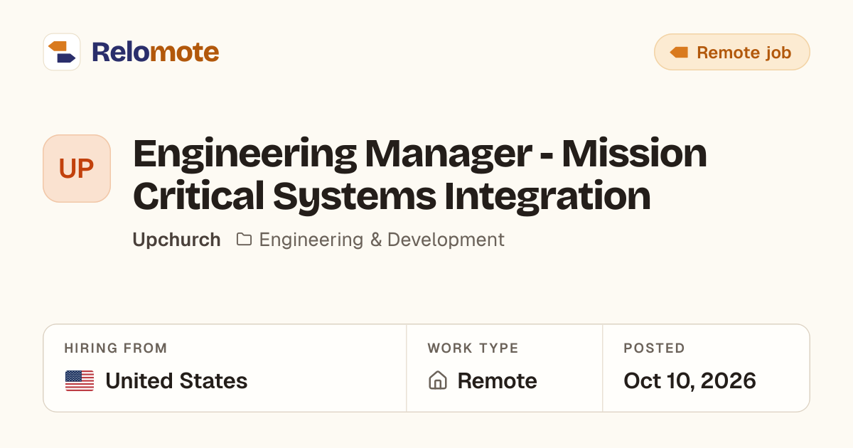 Engineering Manager - Mission Critical Systems Integration at Upchurch