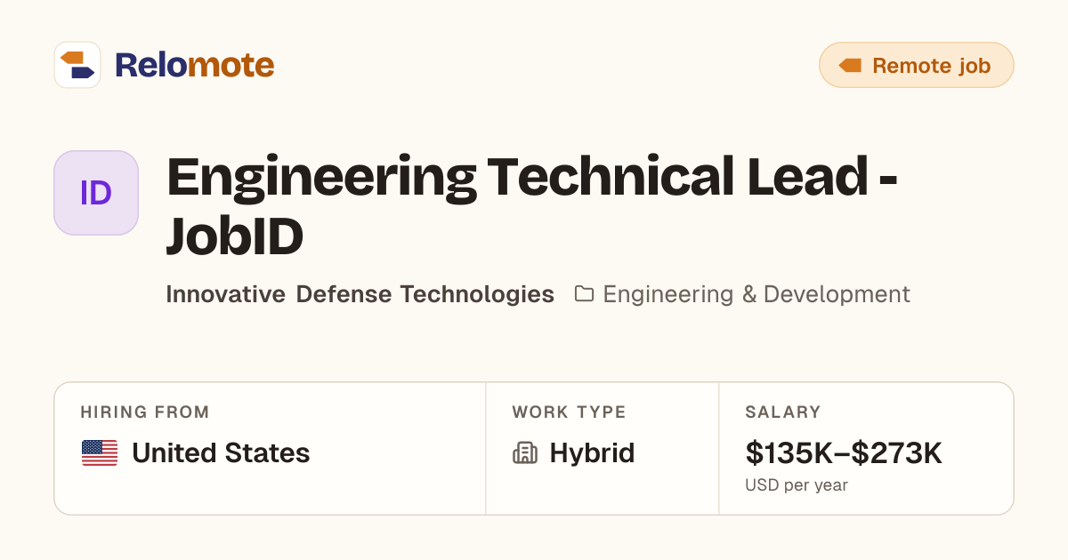 Engineering Technical Lead - JobID at Innovative Defense Technologies
